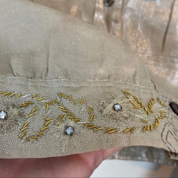 Military Jacket Silk Club Collection Womens Metallic Gold Cropped Size Small - Picture 4 of 11